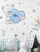 INSPIO Dětská samolepka na zeď - Medvěd se jménem a hvězdami do dětského pokoje