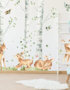 INSPIO Dětské samolepky na zeď - Hravé srnky v březovém lese