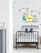 INSPIO Dětské samolepky na zeď - Medvídci s jménem a trojuhelníky