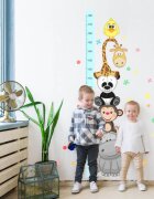INSPIO Dětské samolepky na zeď - Modrý dětský metr s veselými zvířatky (180 cm)