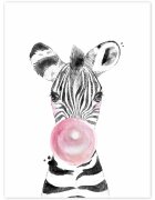 INSPIO Obraz na zeď - Zebra s růžovou bublinou