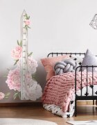 INSPIO Samolepky na zeď dětské - Holčičí dětský metr s pivoňkami