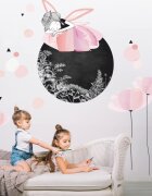 INSPIO Snová samolepka na zeď – Holčička v květinové sukni a spící měsíc