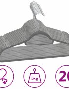 vidaXL 20 ks šatních ramínek protiskluzové šedé samet