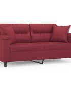vidaXL 2místná pohovka s polštáři vínová 140 cm umělá kůže
