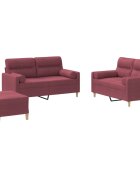 vidaXL 3dílná sedací souprava s polštáři vínová textil