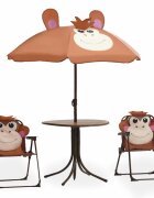 vidaXL 3dílný dětský zahradní bistro set se slunečníkem hnědý