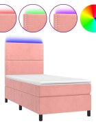 vidaXL Box spring postel s matrací a LED růžová 100x200 cm samet