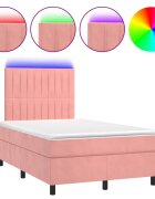 vidaXL Box spring postel s matrací a LED růžová 120x200 cm samet