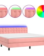 vidaXL Box spring postel s matrací a LED růžová 160x200 cm samet