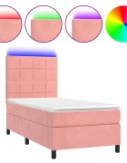 vidaXL Box spring postel s matrací a LED růžová 80 x 200 cm samet