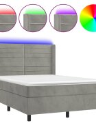 vidaXL Box spring postel s matrací a LED světle šedá 140x190 cm samet