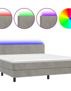 vidaXL Box spring postel s matrací a LED světle šedá 180x200 cm samet