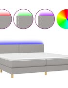 vidaXL Box spring postel s matrací a LED světle šedá 200x200 cm textil