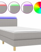 vidaXL Box spring postel s matrací a LED světle šedá 80x200 cm textil