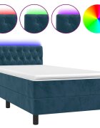 vidaXL Box spring postel s matrací a LED tmavě modrá 90x190 cm samet