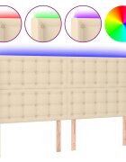 vidaXL Čelo postele s LED krémové 163 x 16 x 118/128 cm textil