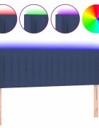 vidaXL Čelo postele s LED modré 147 x 16 x 78/88 cm textil