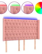 vidaXL Čelo postele s LED růžové 163 x 16 x 118/128 cm samet