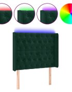 vidaXL Čelo postele s LED tmavě zelené 103 x 16 x 118/128 cm samet