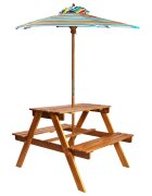 vidaXL Dětský piknikový stůl se slunečníkem 79x90x60 cm masivní akácie