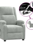 vidaXL Elektrické polohovací křeslo světle šedé samet