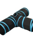 vidaXL Kočičí tunel 3cestný černý a modrý 90 cm polyester