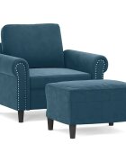 vidaXL Křeslo s podnožkou modrá 60 cm samet