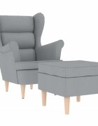 vidaXL Křeslo s podnožkou světle šedé textil