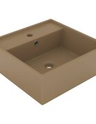 vidaXL Luxusní umyvadlo přepad čtvercové matné krémové 41 x 41 cm