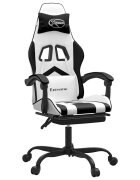 vidaXL Otočná herní židle s podnožkou bílá a černá umělá kůže