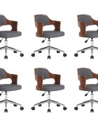 vidaXL Otočné jídelní židle 6 ks šedé ohýbané dřevo a textil