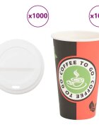vidaXL Papírové kelímky na kávu s víčky 1000 pcs 16oz 400ml