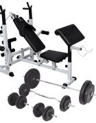 vidaXL Posilovací lavice se stojanem na závaží a sadou činek 90 kg