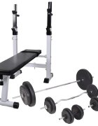 vidaXL Posilovací lavice se stojanem na závaží a sadou činek 90 kg