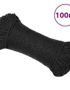 vidaXL Pracovní lano černé 3 mm 100 m polypropylen
