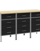 vidaXL Pracovní skříň se zásuvkou 3 ks Černá a šedá 150 x 55 x 85 cm