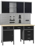 vidaXL Pracovní stůl se čtyřmi nástěnnými panely a dvěma skříňkami