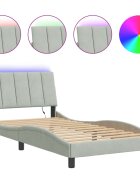 vidaXL Rám postele s LED osvětlením bez matrace Hanko světle šedý 100 x 200 cm samet