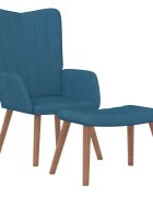 vidaXL Relaxační křeslo se stoličkou modré samet
