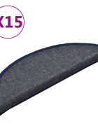 vidaXL Schodové rohože 15 ks 56 x 17 x 3 cm tmavě šedé a modré půlkulaté