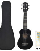 vidaXL Set soprano ukulele s obalem pro děti černé 21"