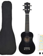 vidaXL Set soprano ukulele s obalem pro děti černé 23