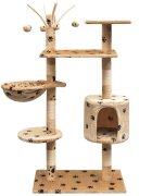 vidaXL Škrabadlo pro kočky sisalové sloupky 125cm béžová potisk tlapek