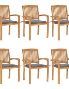 vidaXL Stohovatelné zahradní židle s poduškami 6 ks masivní teak