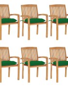 vidaXL Stohovatelné zahradní židle s poduškami 6 ks masivní teak