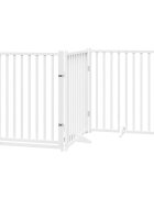 vidaXL Zábrana pro psy s dvířky skládací 4 panely bílá 320 cm jedle