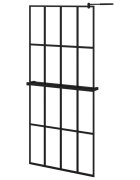 vidaXL Zástěna do průchozí sprchy s policí černá 90x195 cm ESG/hliník