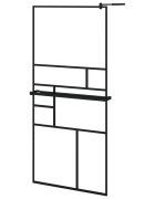 vidaXL Zástěna do průchozí sprchy s policí černá 90x195 cm ESG/hliník