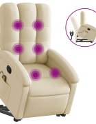 vidaXL Zvedací masážní polohovací křeslo krémové textil